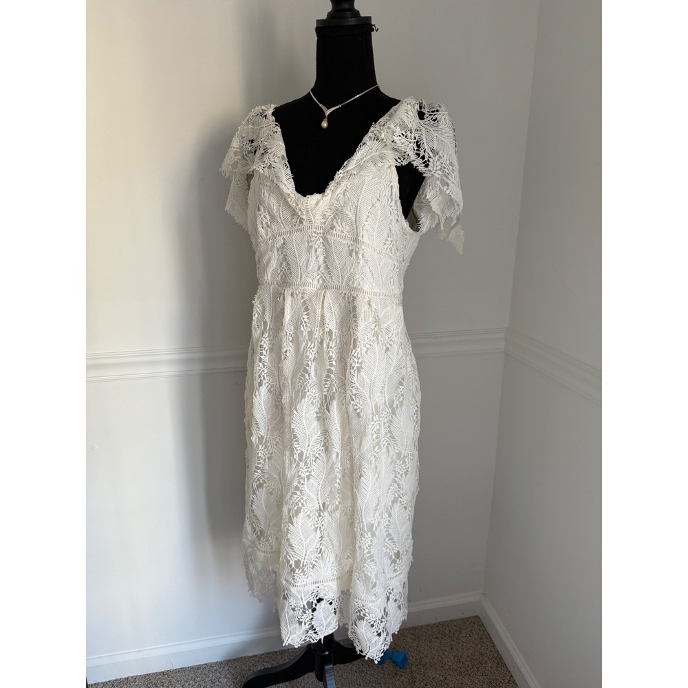 Motherhood Maternity boho Lace‎ Dress Flutter Sleeve ivory off White size M